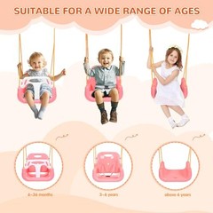 3-in-1 Toddler Swing Set, Indoor & Outdoor Baby Swing Heavy Duty Swing Set Pink