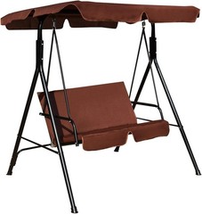 2-Person Steel Frame Outdoor Porch Swing with Cushions & Adjustable Canopy