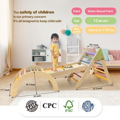 Pikler Triangle Set Montessori Toddler Climbing Toys Indoor, Foldable Climbin…