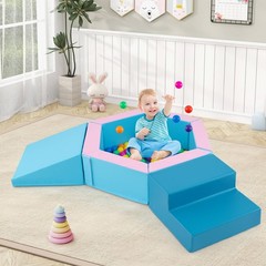 3 PCS Baby Foam Climbing Blocks w/Ball Pit Triangle Stair 100 Ocean Balls