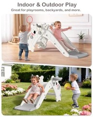 Toddler Slide Indoor & Outdoor Playground, 4-in-1 Baby Slide with Cream & Gray