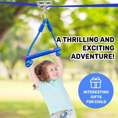 Kids Zip Line Kit with 60ft Slackline, Stainless Steel Pulley & Swing Seat for B