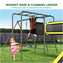 Large Metal Swing Set with 2 Swings, Tunnel, Slide,Climbing Ladder Monkey Bars