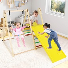 4-in-1 Indoor Jungle Gym w/Baby Swing, Climber, Ladder and Resting Platform
