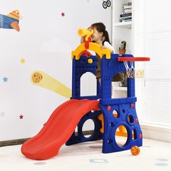 Costway 6-in-1 Freestanding Kids Slide w/ Basketball Hoop Play Climber Slide Set