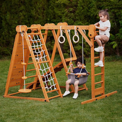 8-In-1 Small Indoor/Outdoor Playset – Foldable Wooden Kids Play Set for Backyard