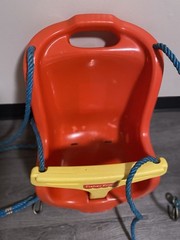 Fisher-Price Toddler Bucket Swing Seat Red w/ Yellow Safety Bar & Blue Ropes