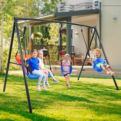 440lb Metal Swing Set with 3 Swings Outdoor Kids Playset Heavy Duty Swing Stand