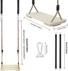 Wooden Swing Seat, Outdoor Swing Set Accessories for Backyard, Height Adjusta…