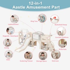 12in1Indoor/Outdoor Playset for Toddlers 1-3- Swing & Slide ComboDurable Climber