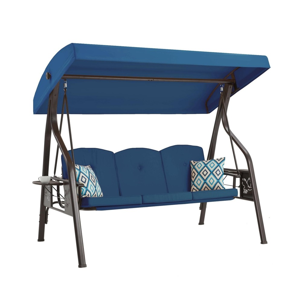 3-Seat Outdoor Porch Swing with Stand, Patio Swing with Canopy, 2 in 1 Porch …