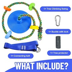 Tree Swing for Kids,Climbing Rope with Platforms,Disc Swing Seat Set Bule