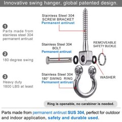 2 of Sets Permanent Antirust 304 Stainless Steel 180° Swing Hangers, Bracket
