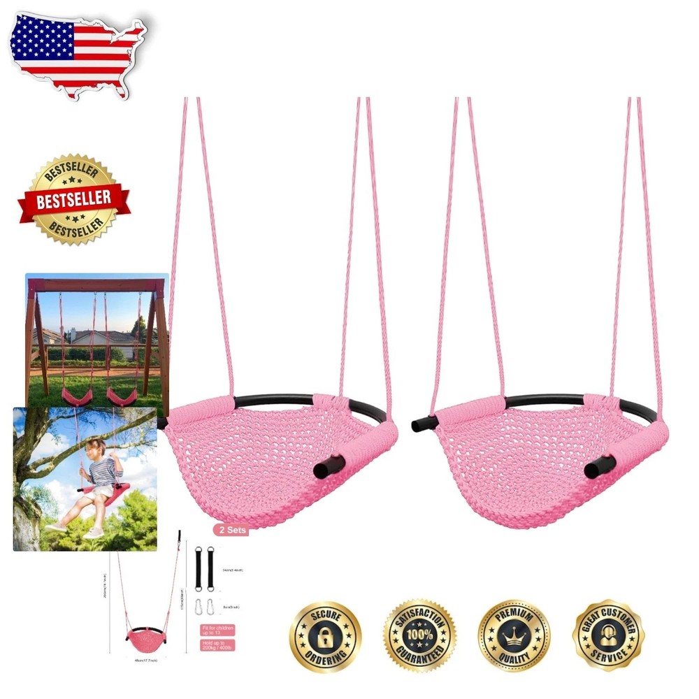 2 Pack Kids Swing Seat, Heavy Duty Rope, 440lbs Pink Outdoor Playground