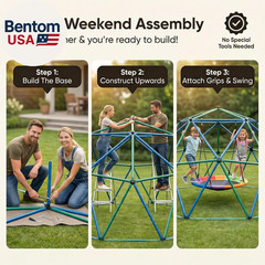 10FT Climbing Dome with Saucer Swing, Outdoor Dome Climber Supports 1000LBS, Rus