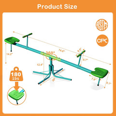 Outdoor Kids Teeter Totter with 360° Spin and 5-Prong Support Legs