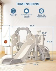 Toddler Slide and Swing Set, 7 in 1 Indoor Outdoor Toddler Playset Cream&gray