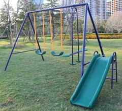 Kids Play Swing Set Metal Playset W/Slide for Outdoor Playground for Age 3-8