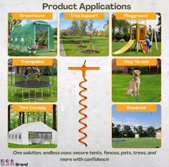 4 Spiral Ground Anchors – Screw in Ground Stakes 18″ – for Trampoline and more