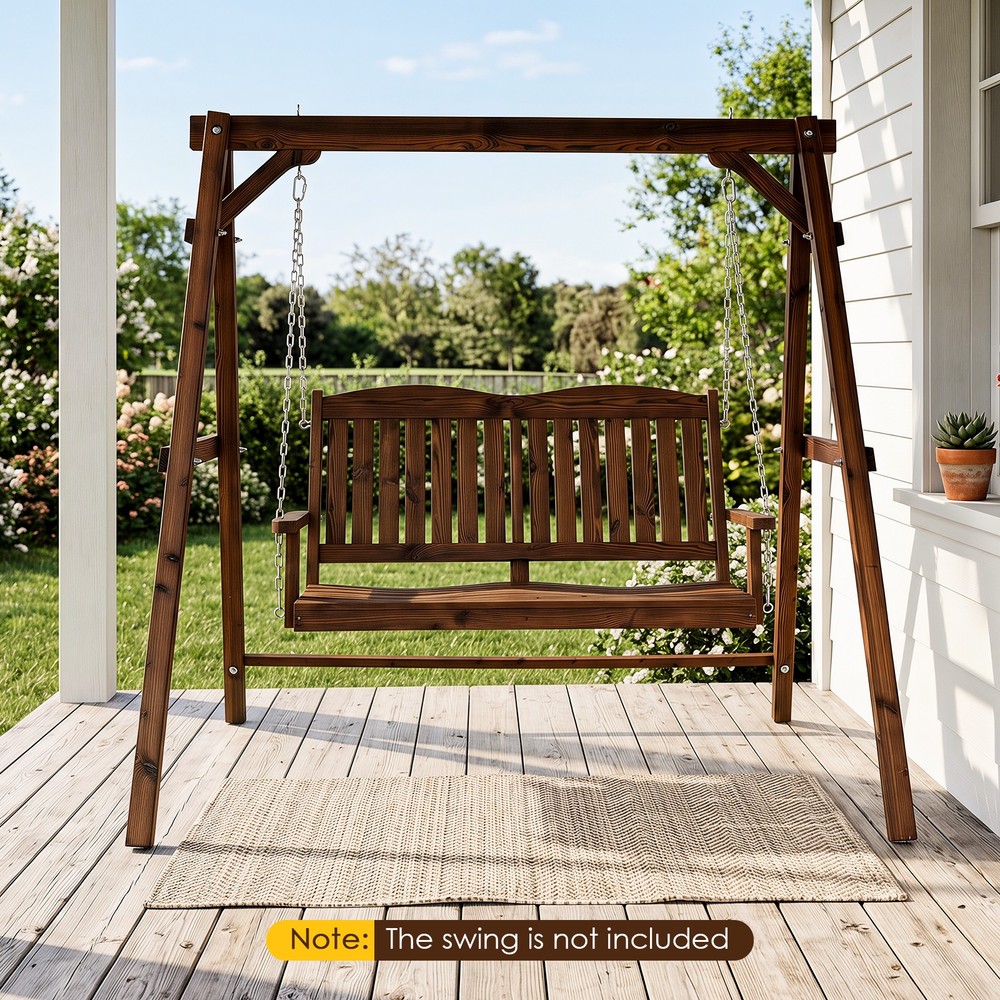 Heavy-Duty Carbonized Fir Wood Swing Frame w/Reinforced Bars and 2 Hanging Rings