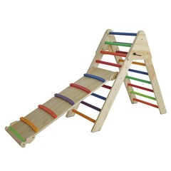 Pikler Triangle Ladder with Ramp & Slide, Wooden Foldable for Toddlers 1-7