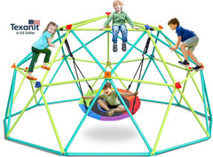 10 Ft Climbing Dome Swing Set with Saucer Swing, Jungle Gym for Kids Outdoor Bac