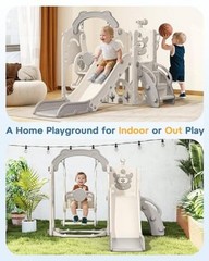 Toddler Slide and Swing Set, 7 in 1 Indoor Outdoor Toddler Playset Cream&gray