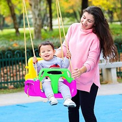 Kids Swing Seat, 3 in 1 Toddler Swing Chair Secure Swing Seat Detachable Pink