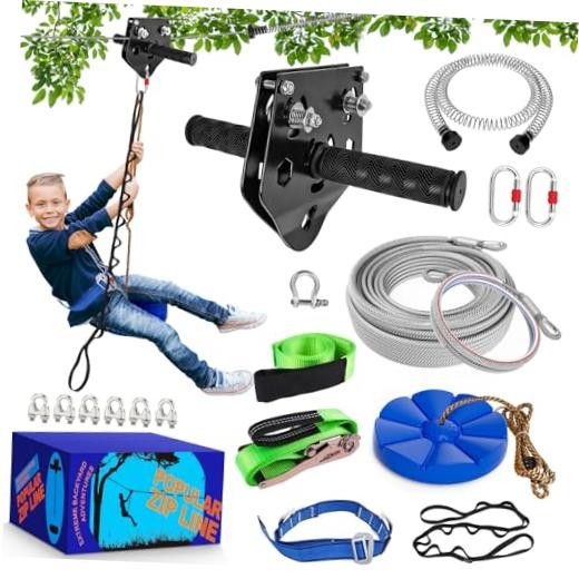 Zip line Kit for Kids and Adults Outdoor: Up to 500Lbs – | Quick Tighten 80FT