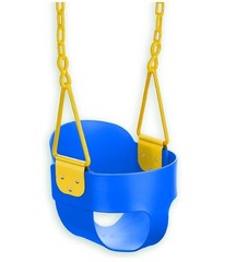Deluxe High Back Full Bucket Swing w/Chain & Triangle Dip Pinch Protection-Blue