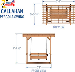 Wood Outdoor Patio Pergola Swing Bench with Trellis 600Lb Weight Capacity for Po