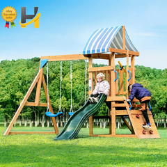 Wooden Swing Set for Backyard Kids Outdoor Playset Playground Slide Climber Fort