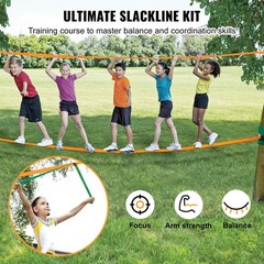 60ft Slackline Kit with Training Line – Easy Setup Tight Rope for Kids & Adults,