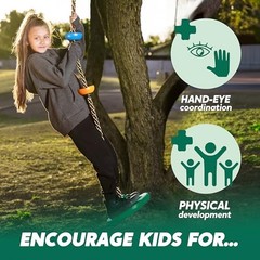Tree Swing for Kids – Single Disc Seat and Climbing Rope Set w/Carabiner Green