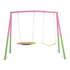 Swing Sets for Backyard with Kids Slide Outdoor Metal Playset 3 in 1 Swing Set