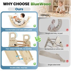 BlueWood Pikler Triangle Set with Cushion – Climbing Toys for Toddlers 9-in-1…
