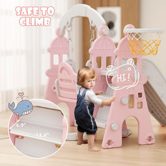 4-In-1 Toddler Slide and Swing Set, Kids Slide with Climber, Swing, Basketball H
