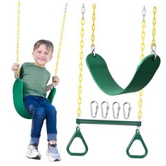 16″ Trapeze Swing Bar with Gym Ring & Toddler Swing, Swing Set 2 Green1