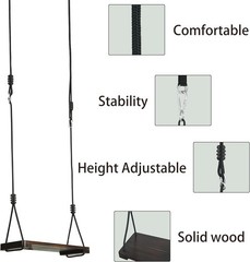 Wooden Swing Seat, Outdoor Swing Set Accessories for Backyard, Height Adjusta…