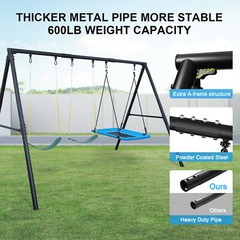 600lbs Heavy Duty A Frame Swing Set with 3 Swings Kids Adults Swing Set Backyard