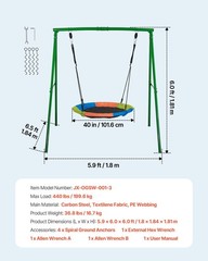 Colorful Saucer Swing Set: 40in Seat, Powder-Coated Steel A-Frame, 440lb Rating