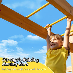 Wooden Swing Sets for Backyard, Kids Outdoor Playground Set with Monkey Bars, Wa