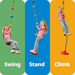 Tree Swing for Kids – Single Disc Seat and Rainbow Climbing Rope Set W/Carabiner