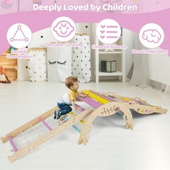 Triangle Set, Wooden Montessori Climbing Set w/Arch Ramp Climbing Rope & Ladder