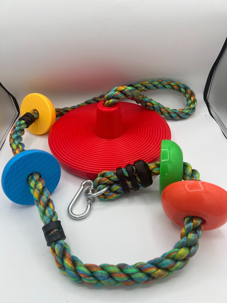 Kids Tree Swing – Single Disc Seat with Rainbow Climbing Rope