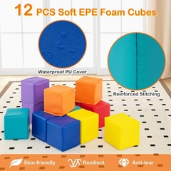 12 PCS Foam Building Blocks 5.5″ x 5.5″ Colorful Climbing Foam Soft Cubes