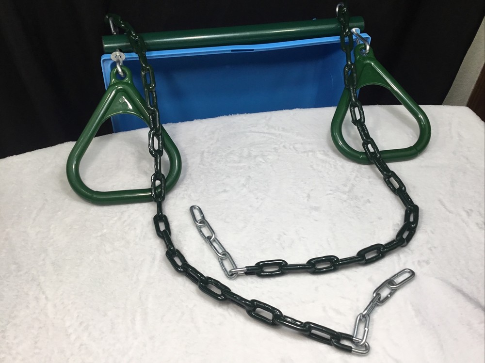 Durable Green Gorilla Play Sets 17” Rubber Coated Link Chain Trapeze Bar w/Rings