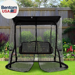 Patio Swing Mosquito Netting for 2-3 Seater Swing, Black Patio Swing Mosquito Ne