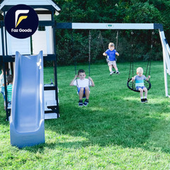 Backyard Discovery Canyon Creek White Cedar Wood Swing Set with Wave Slide