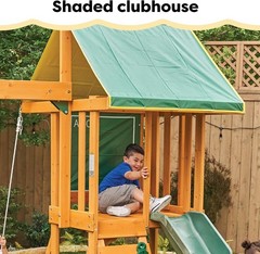 Durable Appleton Wooden Swing Set with Slide, Rock Wall & Chalkboard for Kids